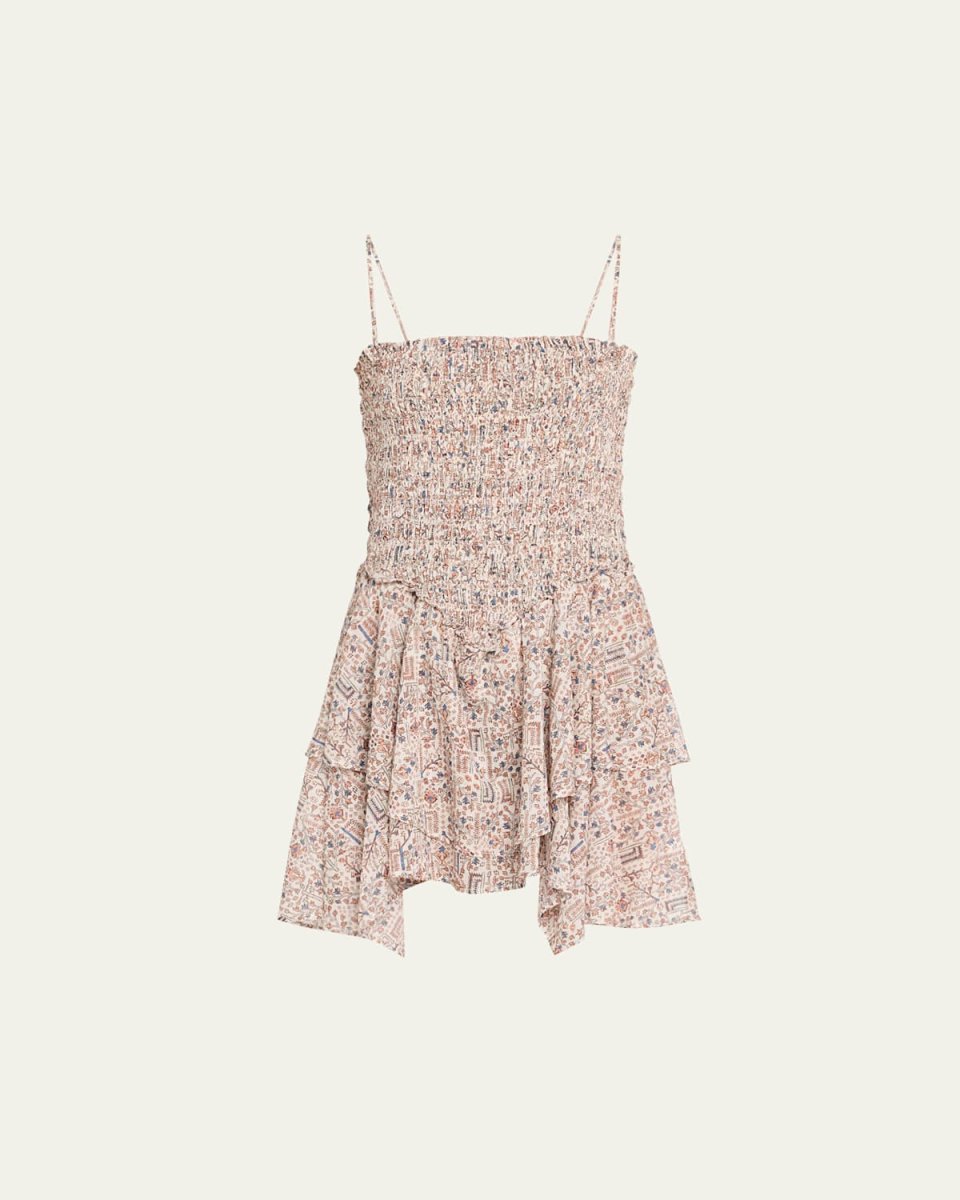 Anka Smocked Printed Cotton Voile Dress